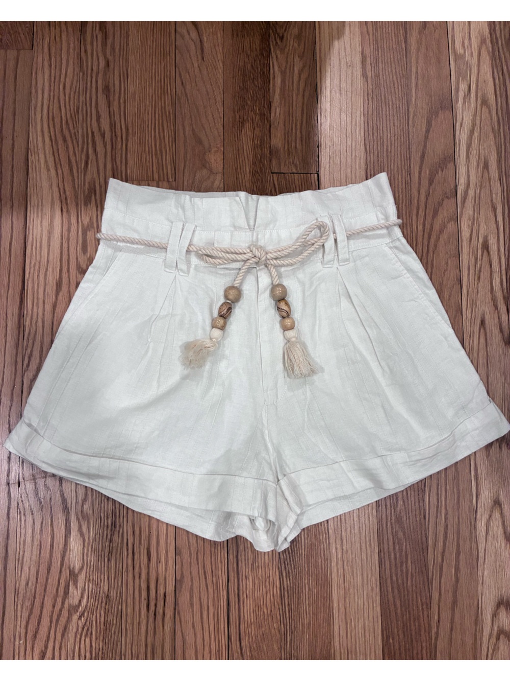 Cleobella Cream High-Waist Tassel Rope Shorts